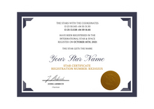 Load image into Gallery viewer, Star Naming certificate Classic Nightblue