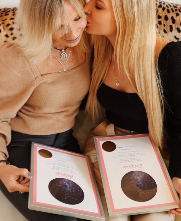 Mother and daughter look at their star-naming certificates